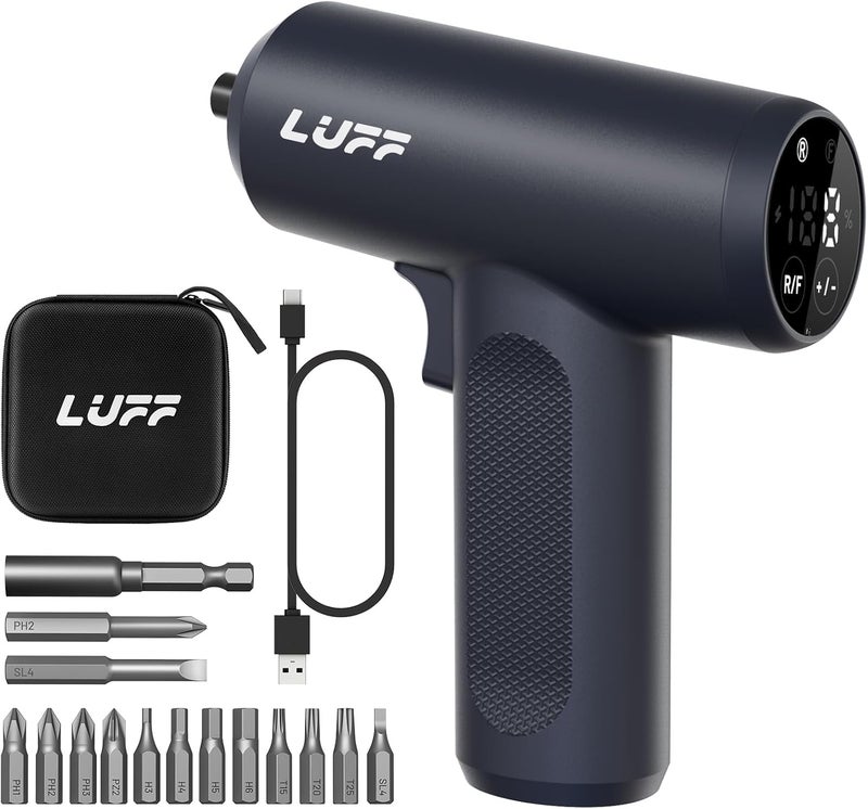 LUFF Electric Screwdriver Set, 4V Cordless Rechargeable Screwdriver with Digital Display 8 Settings, 5 N.m Torque, 2000 mAh Battery USB-C, Storage Bag, LED Light, 15 Bits for Furniture/Electrical Repairs - Image 1